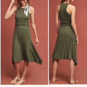 Anthropologie Kingsolver Ribbed Army Green Midi Dress XS